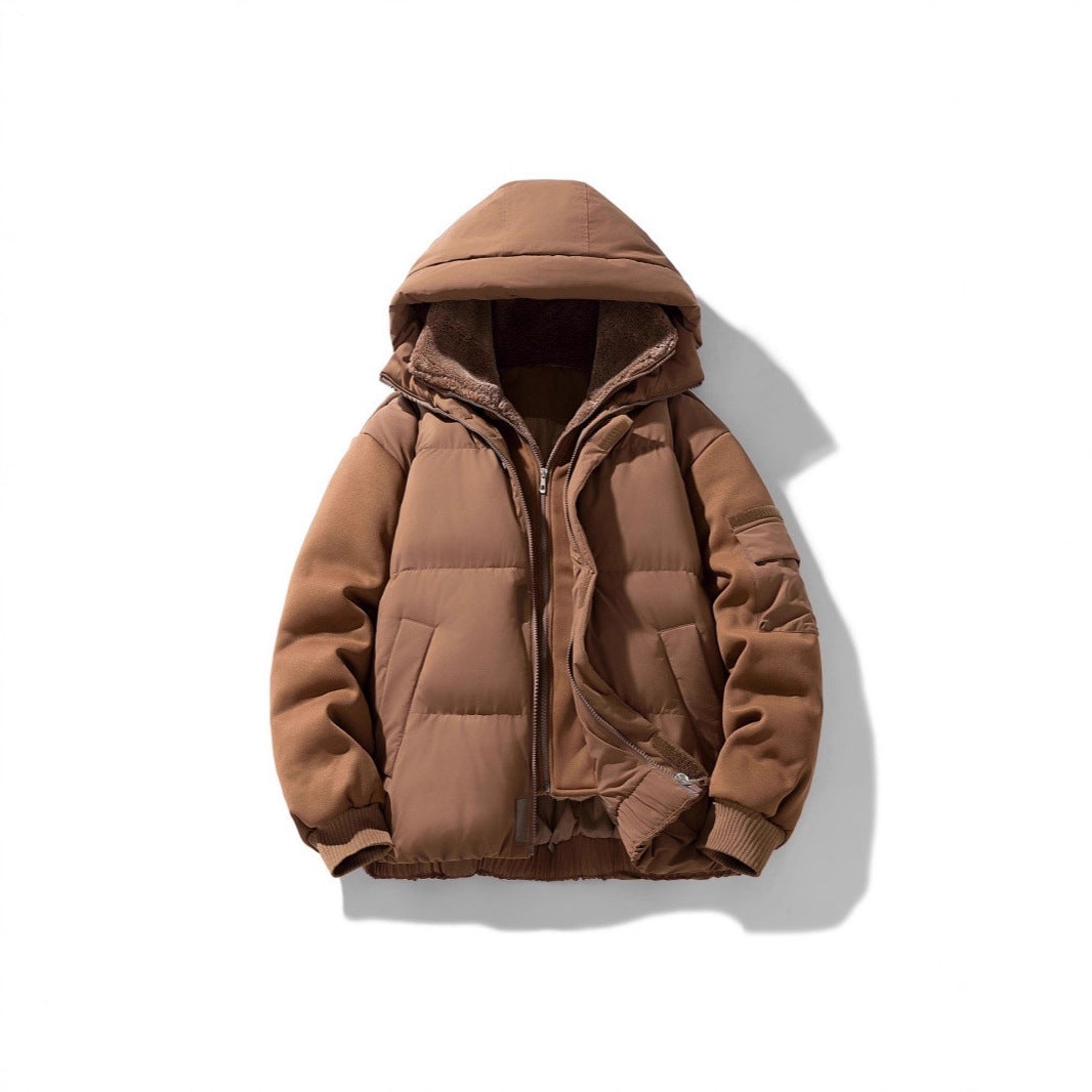 Men's padded hooded jacket with teddy lining and contrasting softshell sleeves Mune Fashion