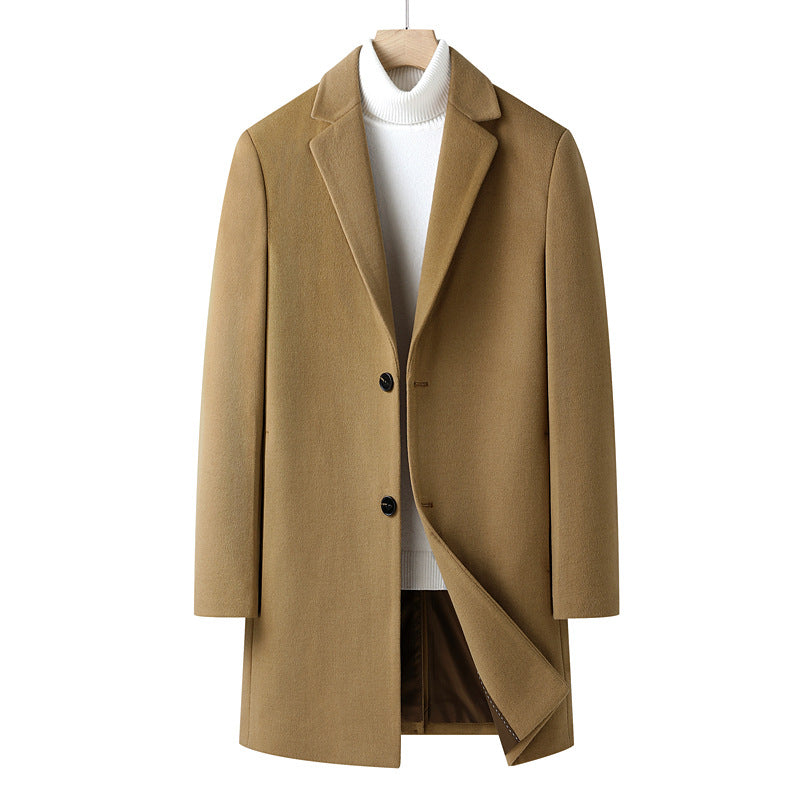 Men's Single-breasted Wool Blend Overcoat with Narrow Lapels and Slim Fit Mune Fashion