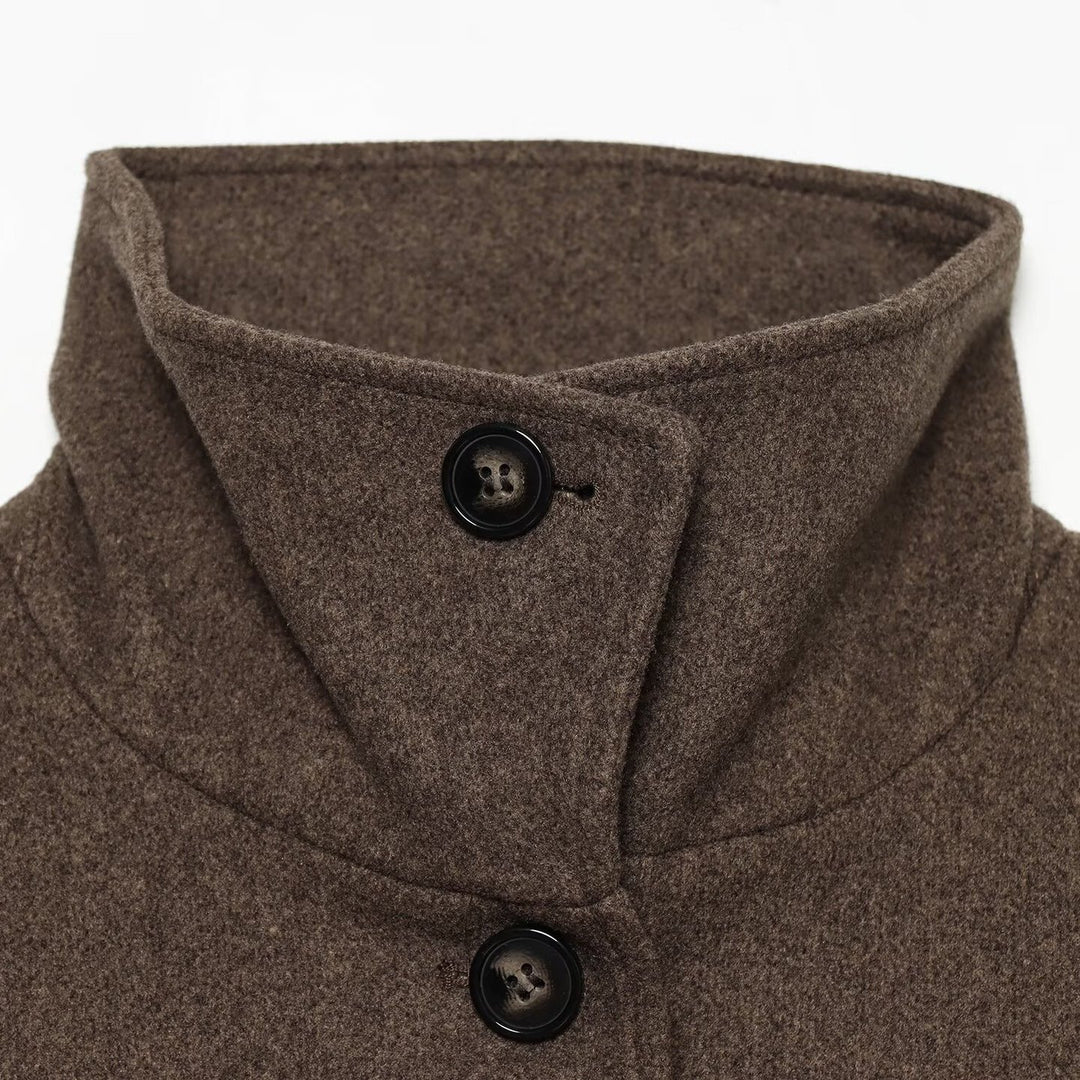 Women Cropped Boxy Jacket with High Stand-Up Collar, Button Placket and Flap Pockets