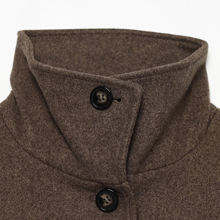 Women Cropped Boxy Jacket with High Stand-Up Collar, Button Placket and Flap Pockets