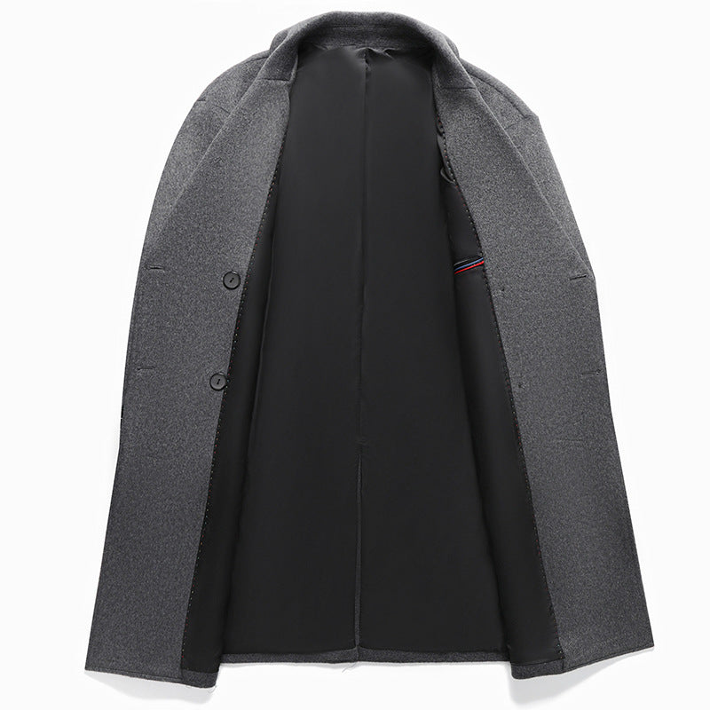 Men's Long Wool Blend Overcoat in Minimalist Cut with Notched Lapel and Concealed Pockets Mune Fashion