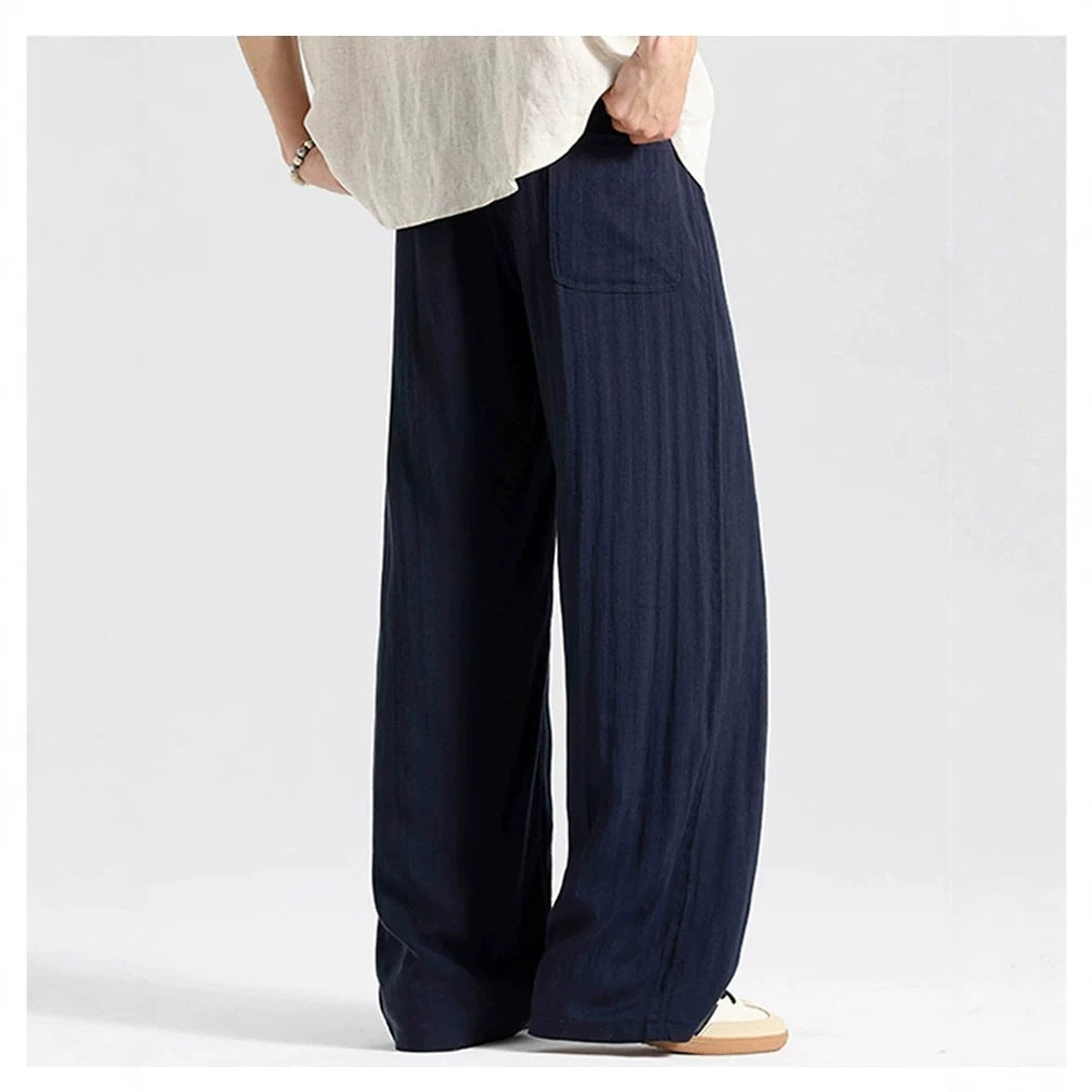 Men's wide linen pants in oversized style with drawstring and side pockets Mune Fashion
