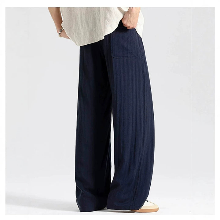 Men's wide linen pants in oversized style with drawstring and side pockets Mune Fashion