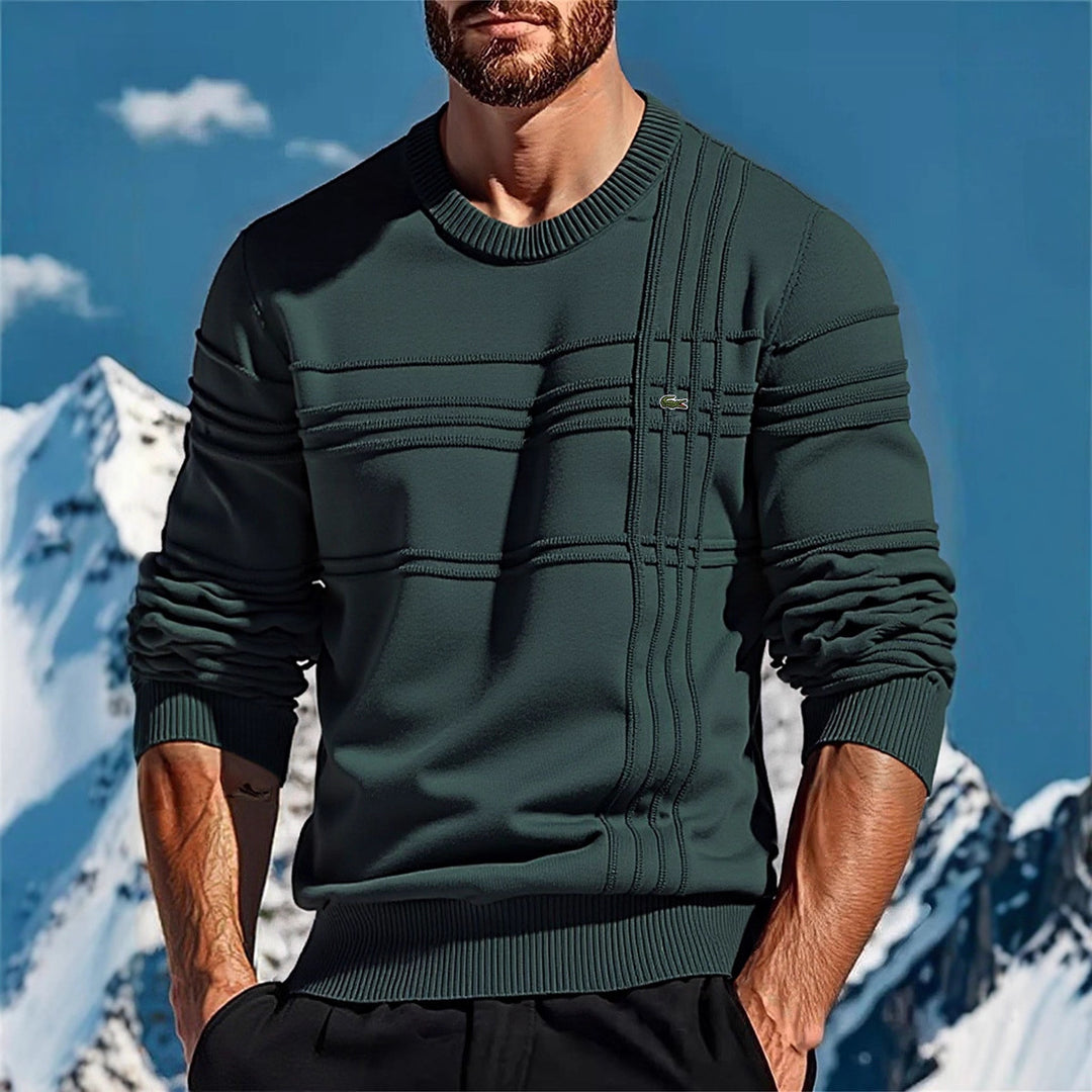 Men's structured round neck sweater made of cotton blend Slim Fit with relief stripes and ribbed cuffs Mune Fashion