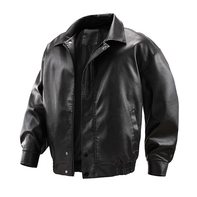 Men's Fashionable Faux Leather Jacket with High Collar Mune Fashion
