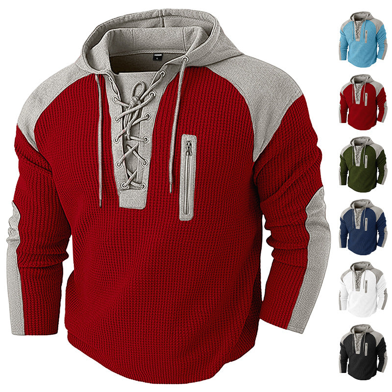 Men's hoodie with lacing trim and vertical zipper chest pocket Mune Fashion