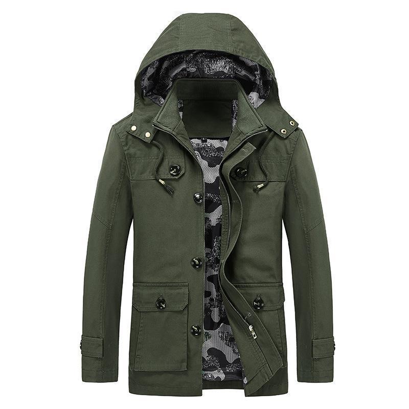 Men's mid-length canvas field jacket with hood, cargo pockets and camouflage lining Mune Fashion