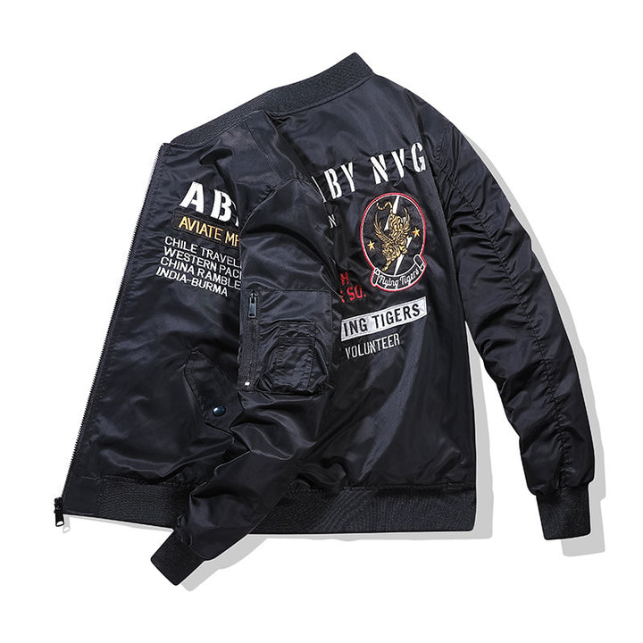 Men's pilot bomber jacket in vintage military look with embroidered patches and sleeve utility pocket Mune Fashion