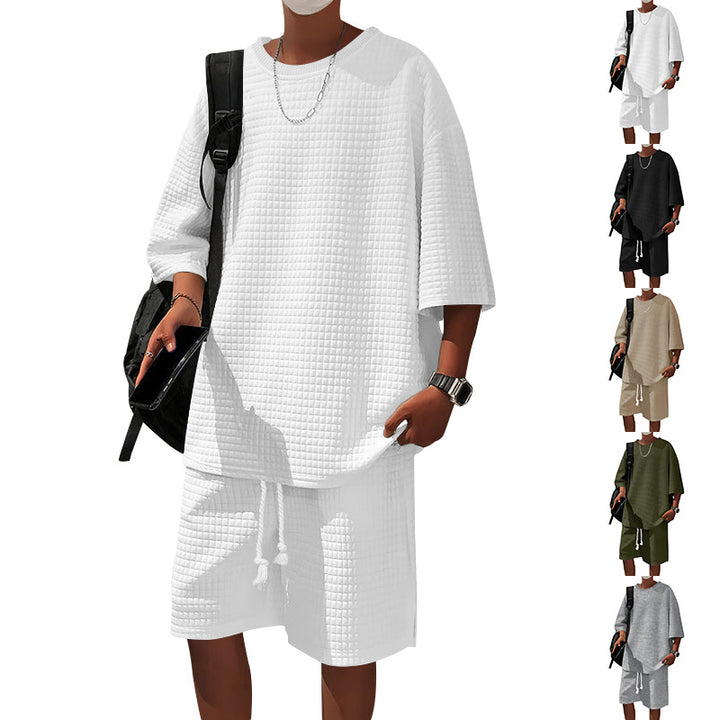 Men's square structure leisure set with oversized round neck shirt and knee-length relax shorts Mune Fashion