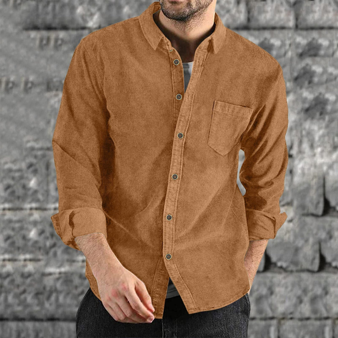 Men's Elegant Cord Shirt with Practical Chest Pocket Mune