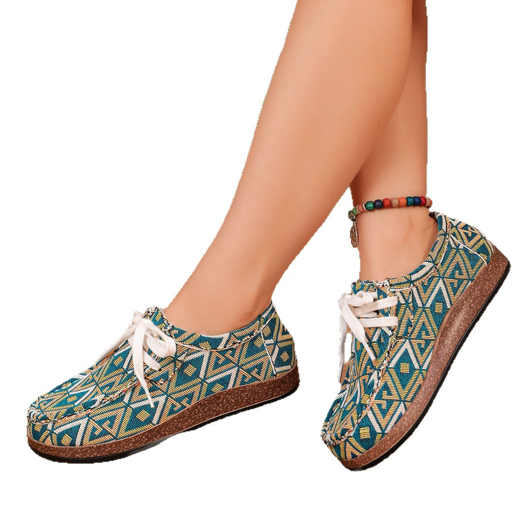 Women Patterned Comfort Moccasins with Wedge Sole and Colorful Band Mune Fashion