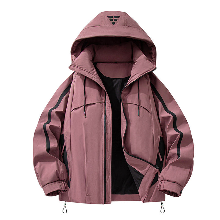 Unisex padded outdoor utility jacket with hood and reflective stripes Drune
