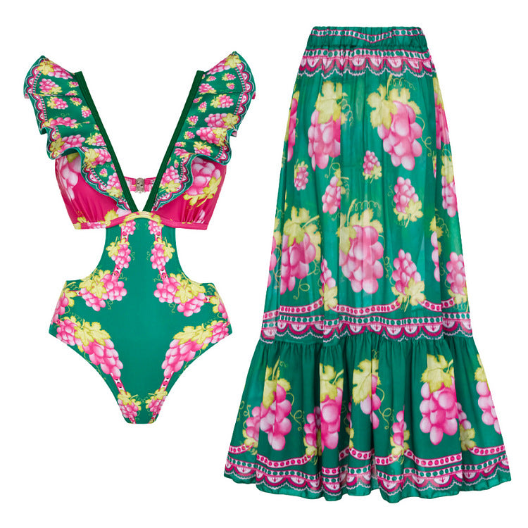 Women Stylish Elegant Swimsuit and Skirt Set Mune Fashion