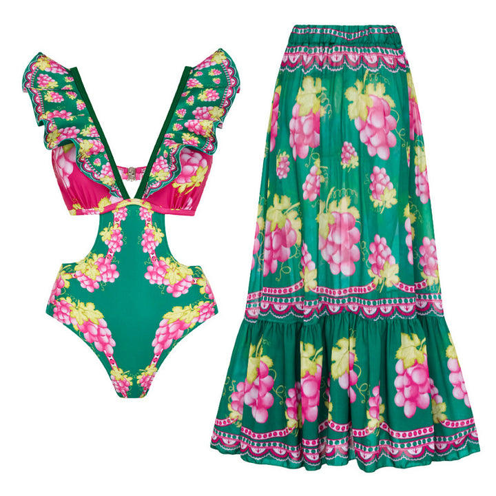 Women Stylish Elegant Swimsuit and Skirt Set Mune Fashion