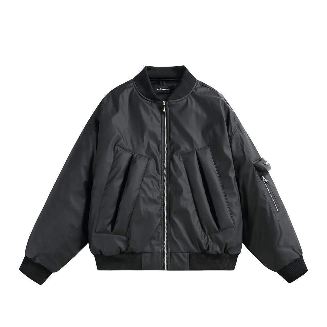Unisex Short Cut Oversized Puffer Jacket with Utility Arm Pocket and Ribbed Cuffs Mune Fashion