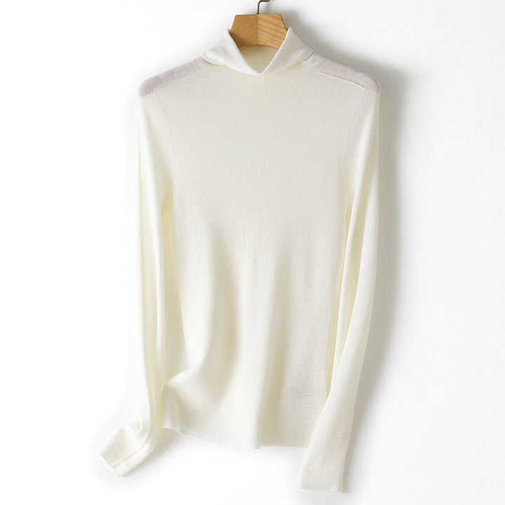 Ladies Fine Turtleneck Fine Knit Sweater with Slim Silhouette and Elastic Hem Mune Fashion