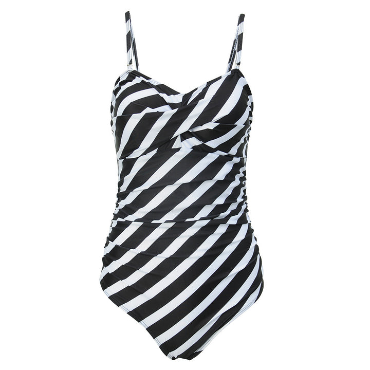 Women One-Piece Wrap Swimsuit with Striped Pattern Mune Fashion