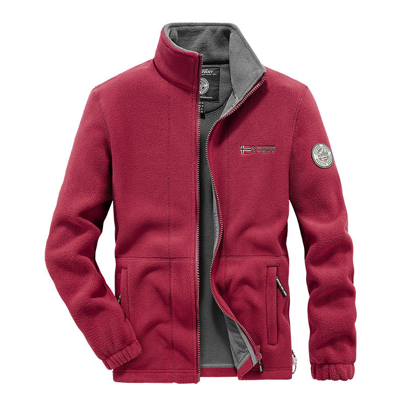 Men's fleece outdoor jacket with full-length zipper, stand collar and zippered pockets Mune Fashion