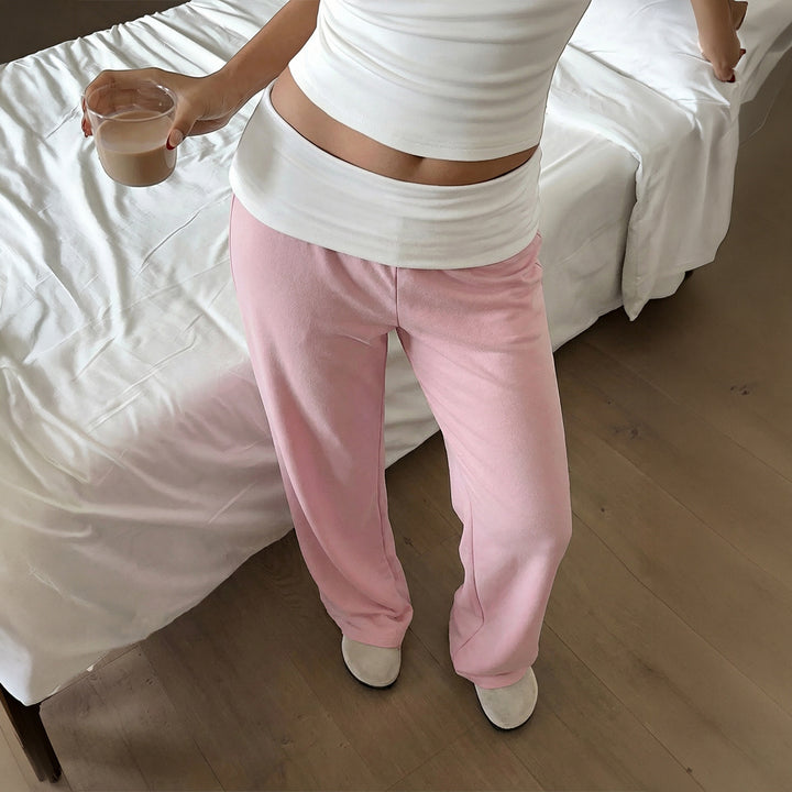 Women's wide lounge pants with high foldover waistband and flowing stretch jersey Mune Fashion