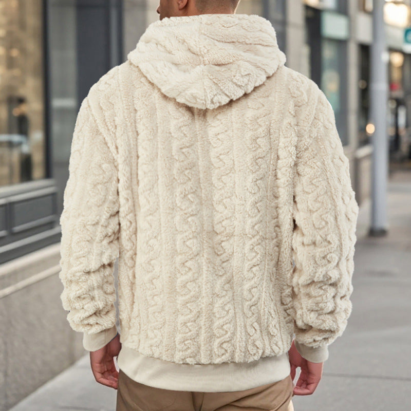 Unisex Cozy Teddy Hoodie with Cable Knit Look and Kangaroo Pocket Mune Fashion