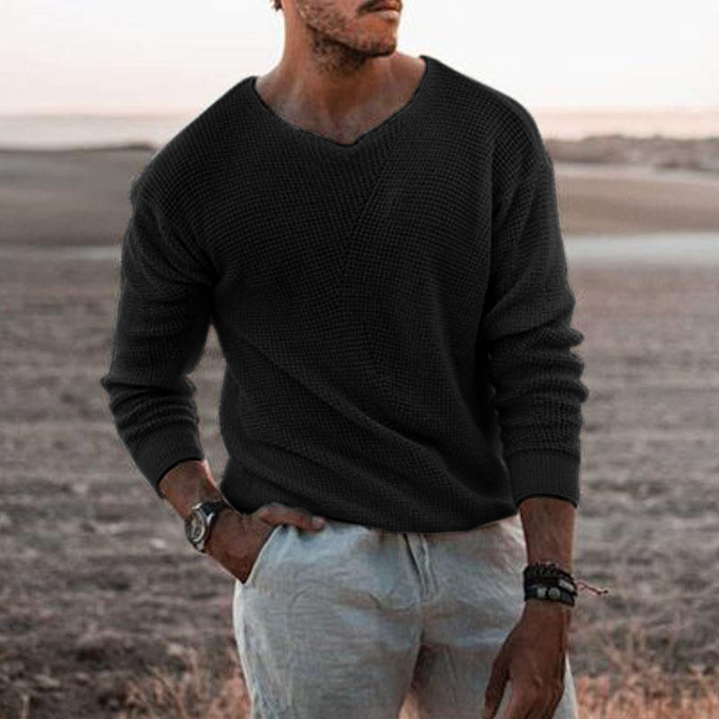 Men's sweater with V-neck and textured design Mune Fashion