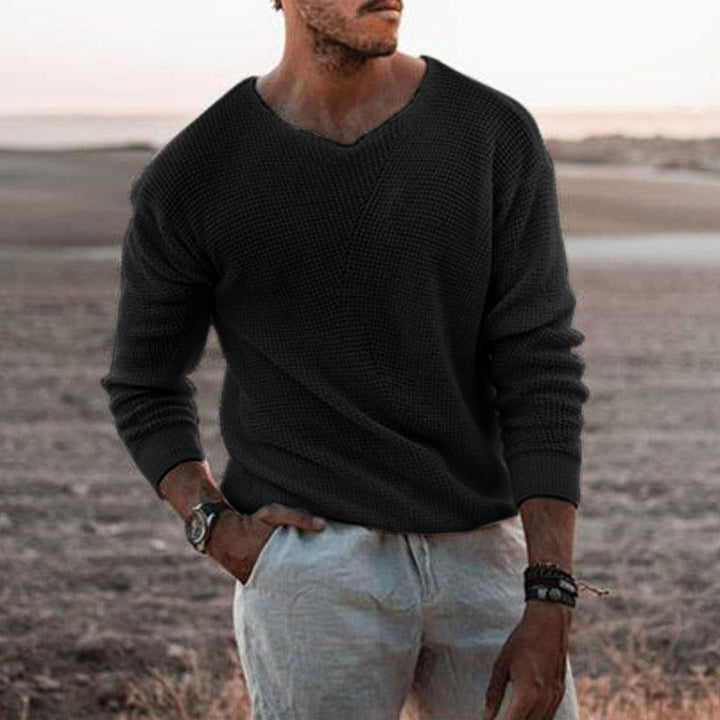 Men's sweater with V-neck and textured design Mune Fashion