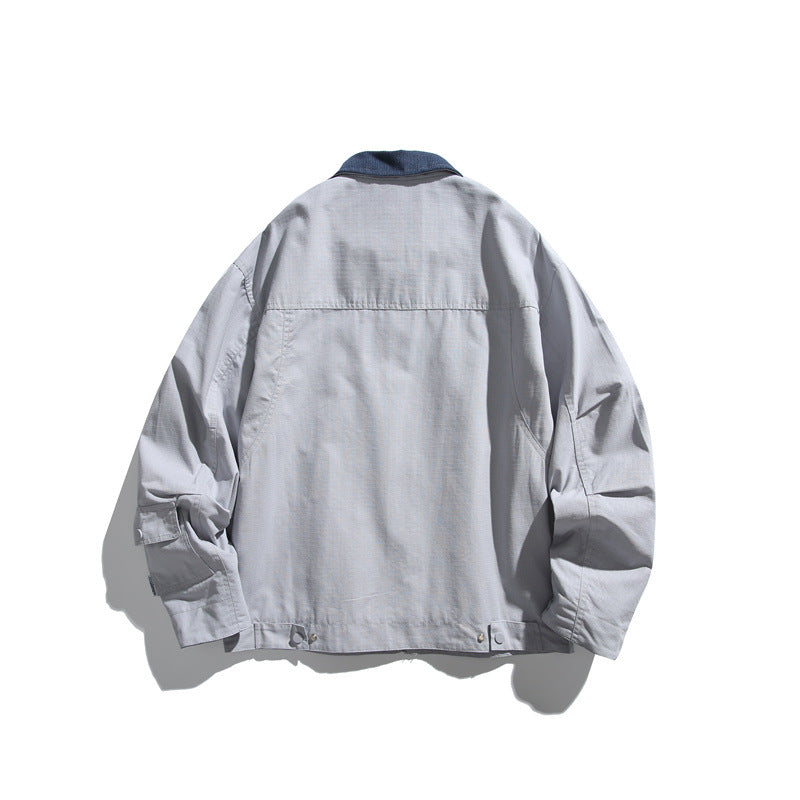 Men's Boxy Workwear Blouson Jacket with Contrast Collar and Multiple Pockets Mune Fashion