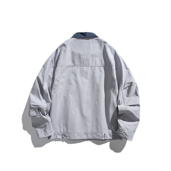 Men's Boxy Workwear Blouson Jacket with Contrast Collar and Multiple Pockets Mune Fashion