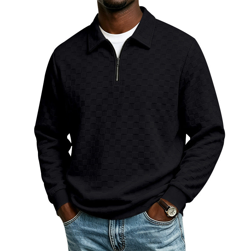 Men's textured knit sweater with troyer collar and half zip Mune Fashion