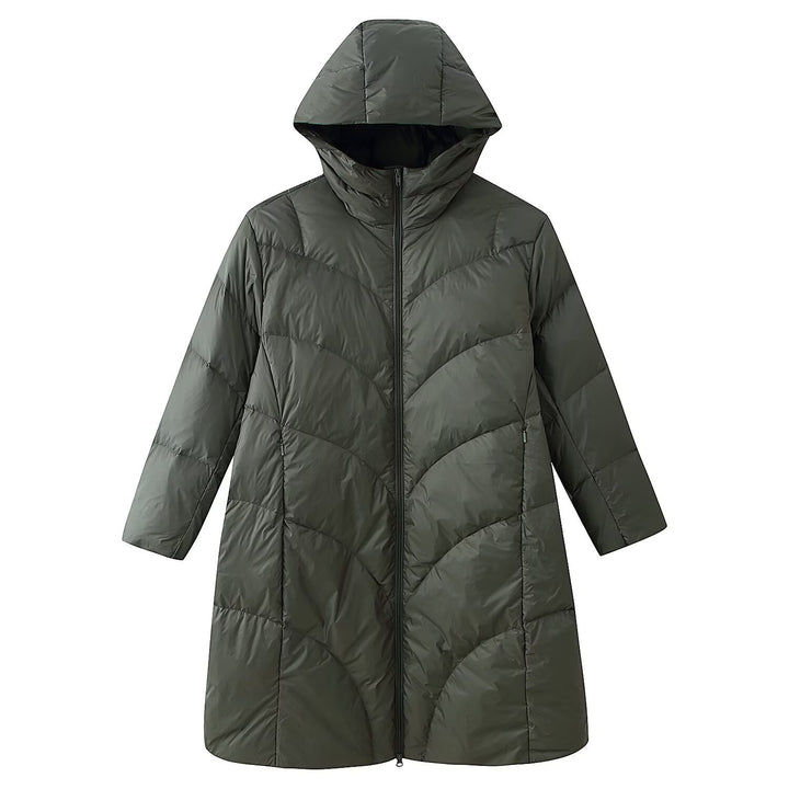 Women's longer padded quilted coat with hood and double zipper Mune Fashion