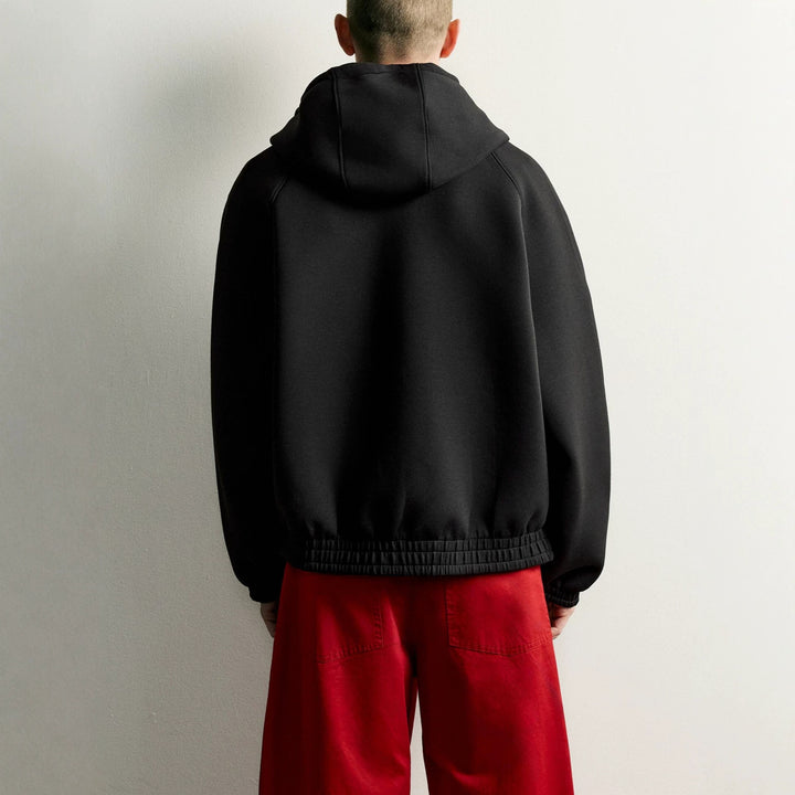 Men's Boxy Hoodie Jacket with Padded Texture and Checkered Lined Hood Mune Fashion