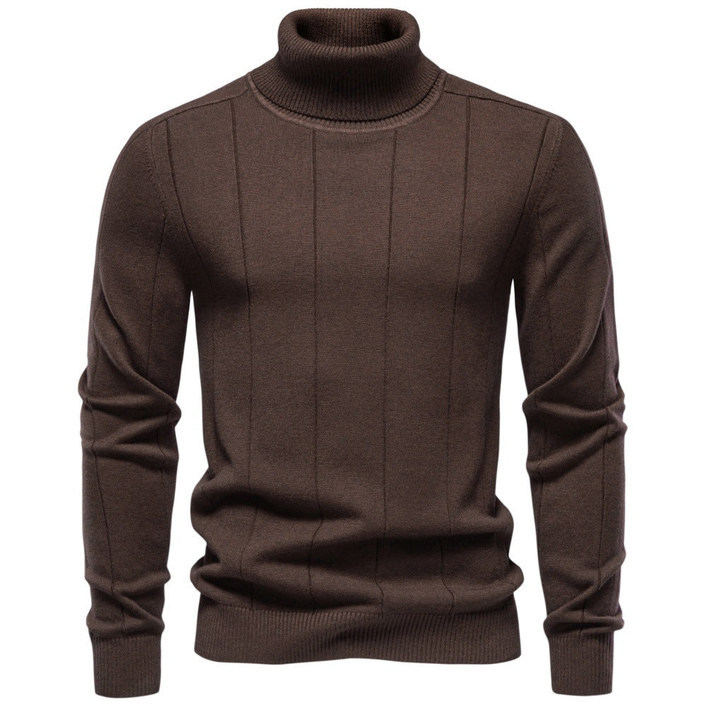 Men's turtleneck sweater made of high-quality fine-knit with vertical texture seam Mune Fashion
