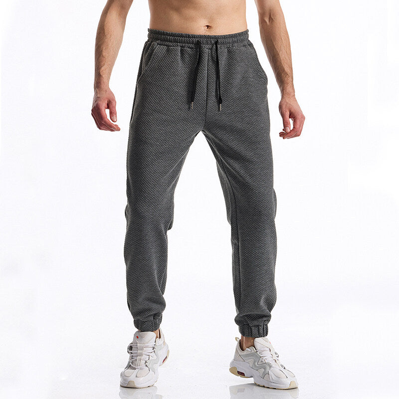Men's Textured Jogging Pants with Elastic Waistband, Drawstring, and Cuffed Hem Mune Fashion