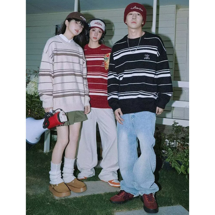 Women's Fashionable Striped Sweater Mune Fashion