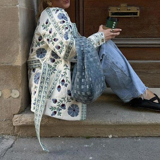 Women's cardigan with folk floral embroidery, button placket and loose fit Mune Fashion