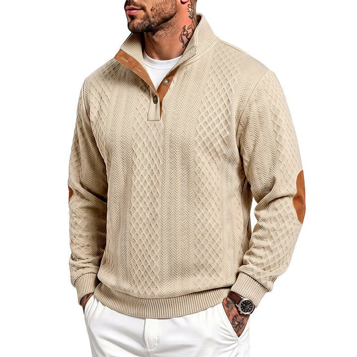 Men's fine structured troyer pullover with collar trim and elbow patches Mune Fashion