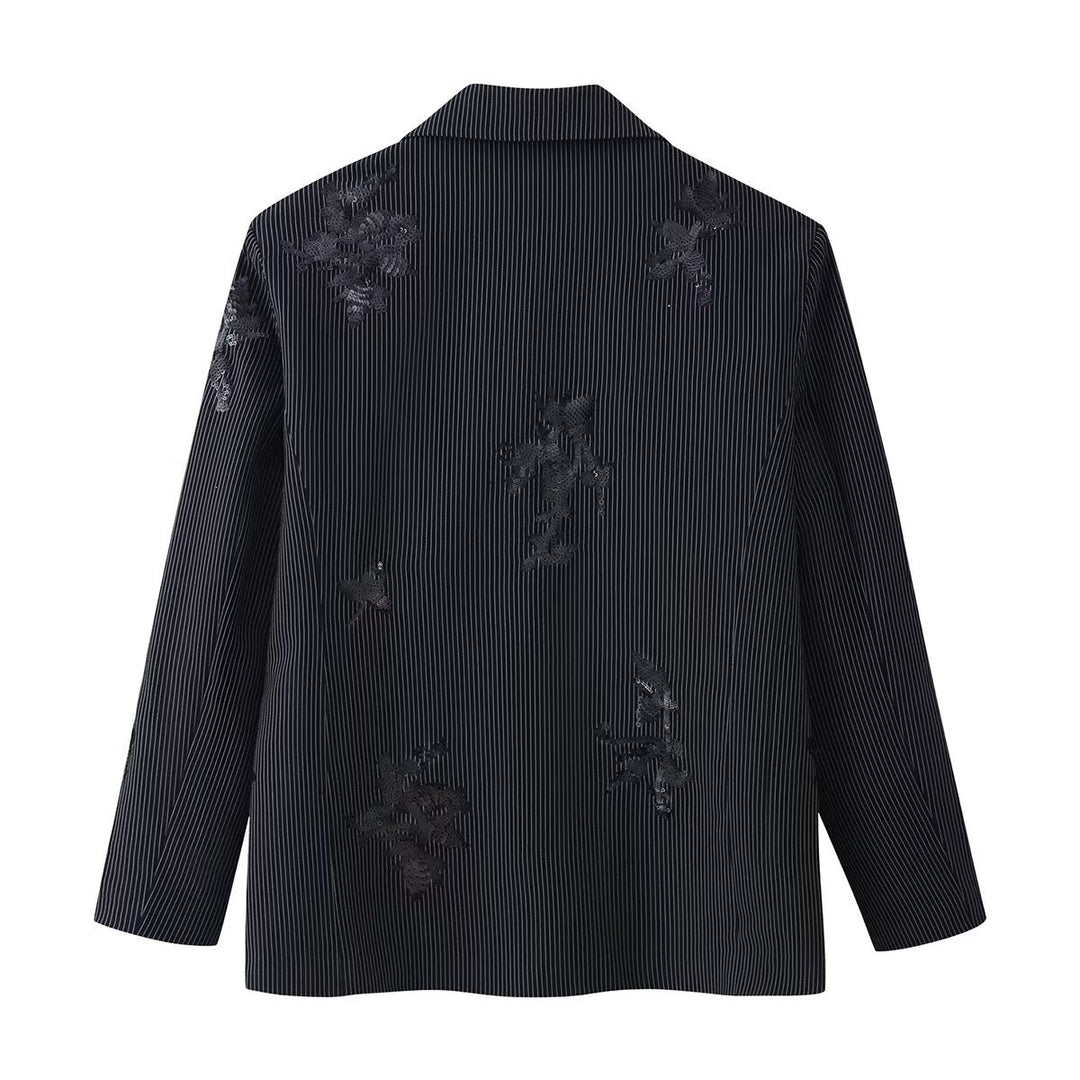 Women's High-Waisted Wide Marlene Trousers with Pinstripes and Sequin Embroidery Mune Fashion
