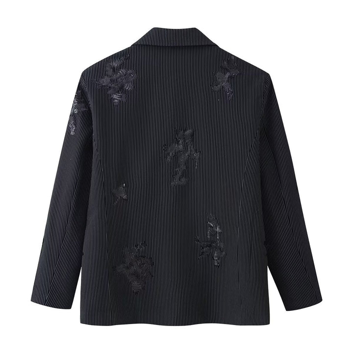 Women's High-Waisted Wide Marlene Trousers with Pinstripes and Sequin Embroidery Mune Fashion