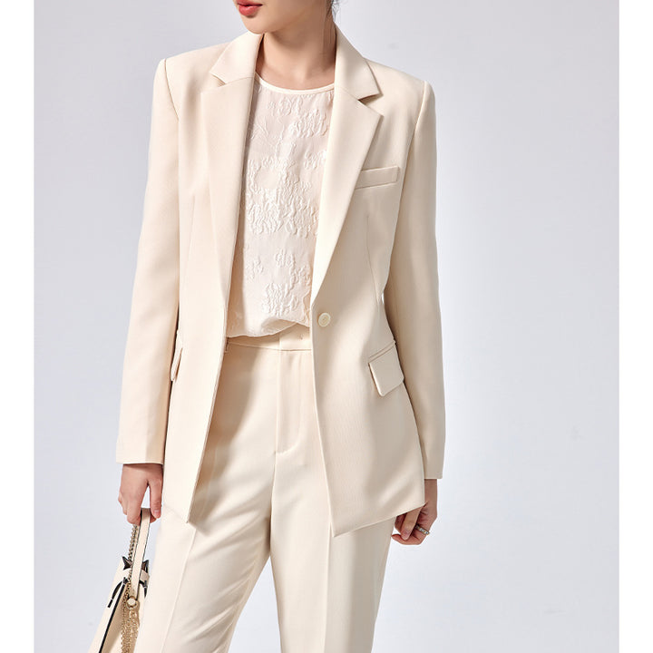 Women's Tailored Midi-Length Business Blazer with Notched Collar and Shaping Darts Mune Fashion