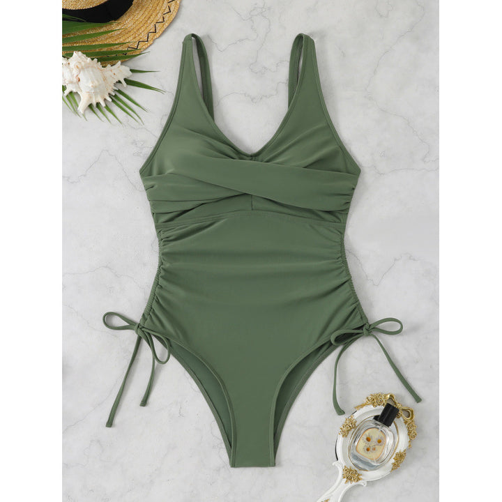 Women's One-Piece Swimsuit with Elegant Wrap Design and Adjustable Lace-Up Details Mune Fashion