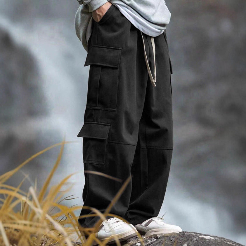 Men's loose cargo pants with multiple pockets, drawstring and reinforced knee areas Mune Fashion