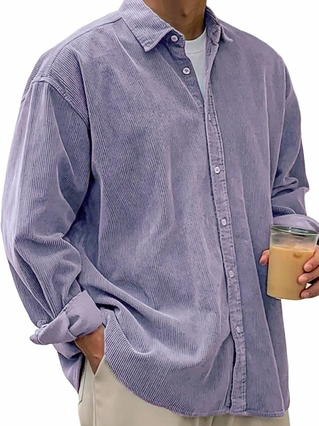 Men's long-sleeved oversized cord shirt with collar and continuous button placket Mune Fashion