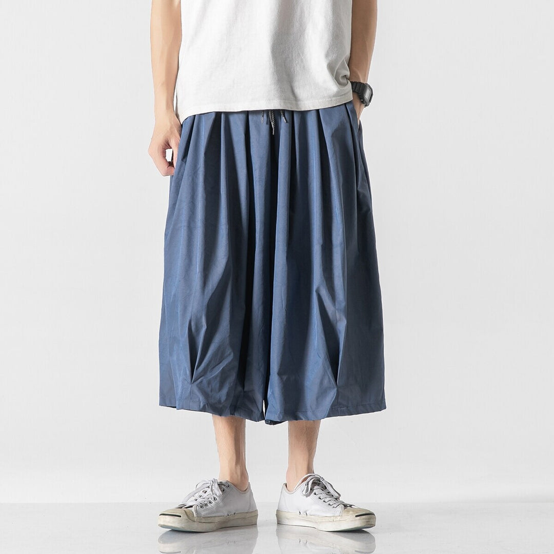 Men's Wide Cut Culotte Lounge Pants with Drop Crotch and Elastic Drawstring Mune Fashion