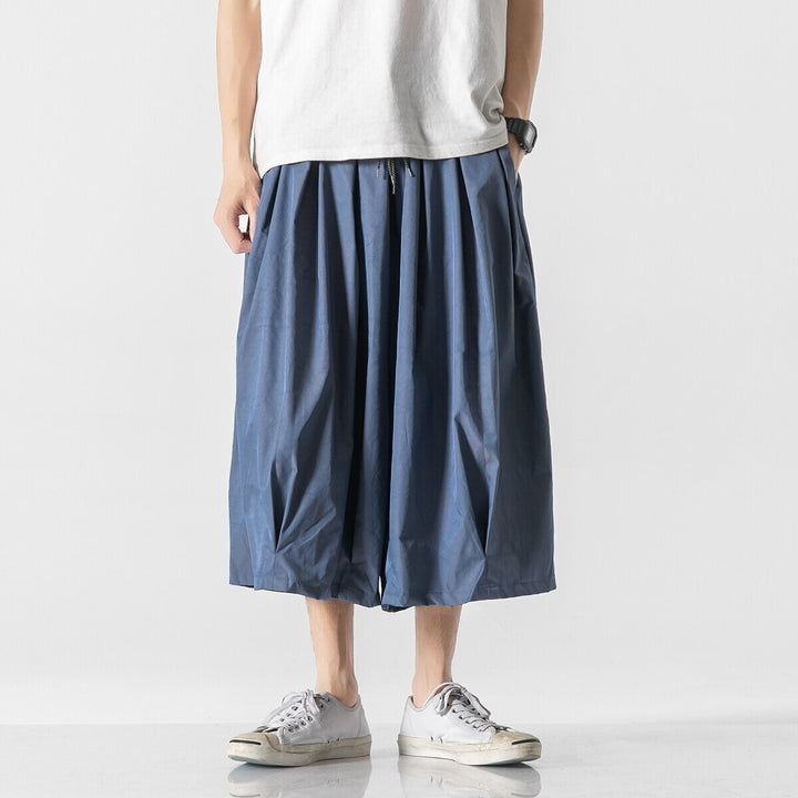 Men's Wide Cut Culotte Lounge Pants with Drop Crotch and Elastic Drawstring Mune Fashion