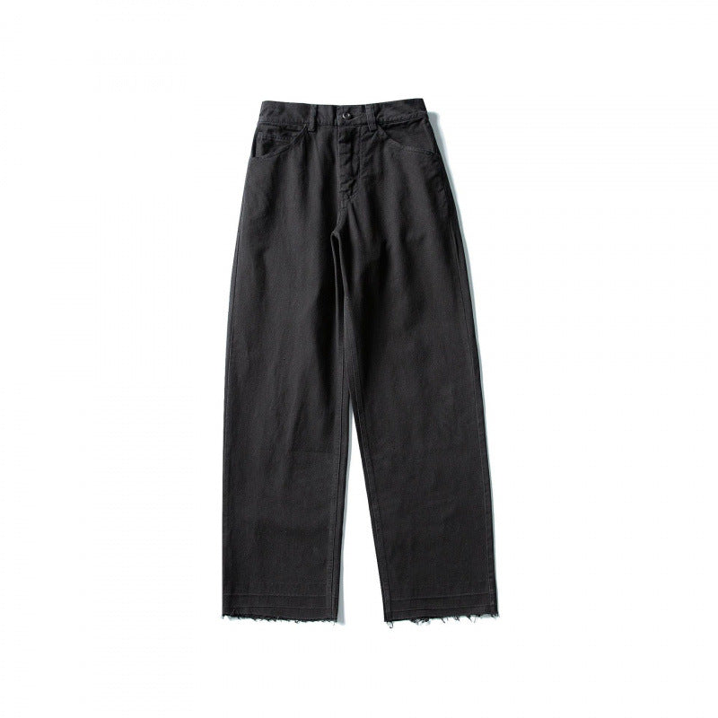 Ladies Wide High-Waist Jeans with Straight Leg and Raw Hem Mune Fashion