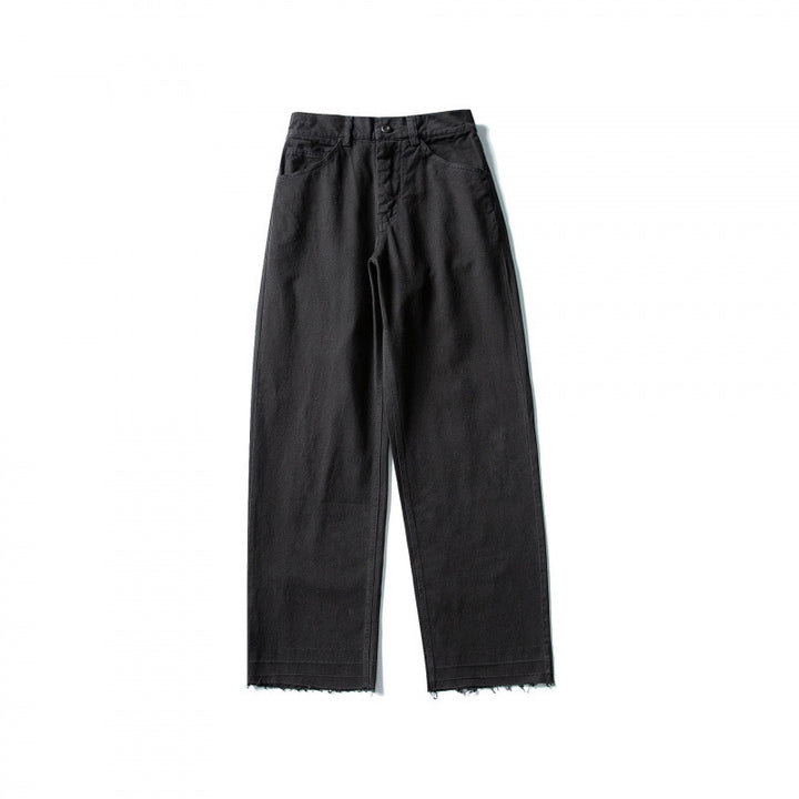 Ladies Wide High-Waist Jeans with Straight Leg and Raw Hem Mune Fashion