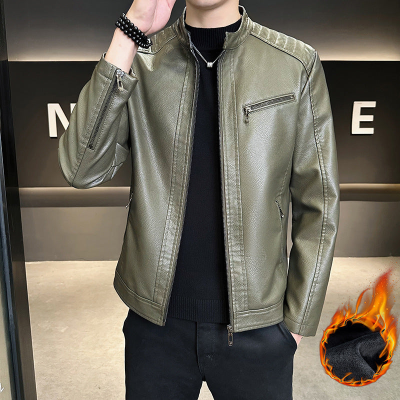 Men's Stylish Faux Leather Jacket with Practical Stand-Up Collar Mune Fashion