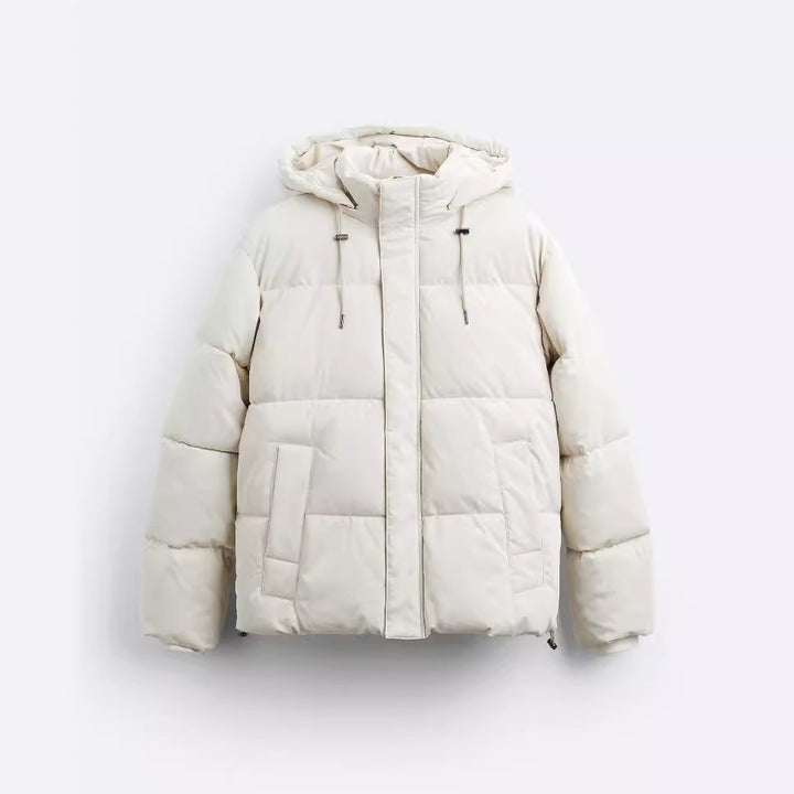 Men's short-cut padded hooded jacket with drawstring and concealed zip front Mune Fashion