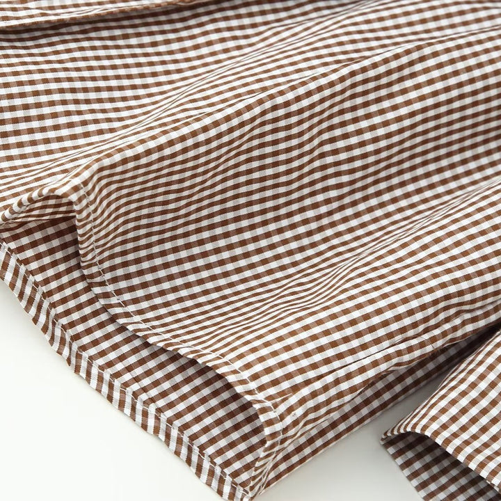 Women Tailored Shirt Dress with Check Pattern and Tied Belt Mune Fashion