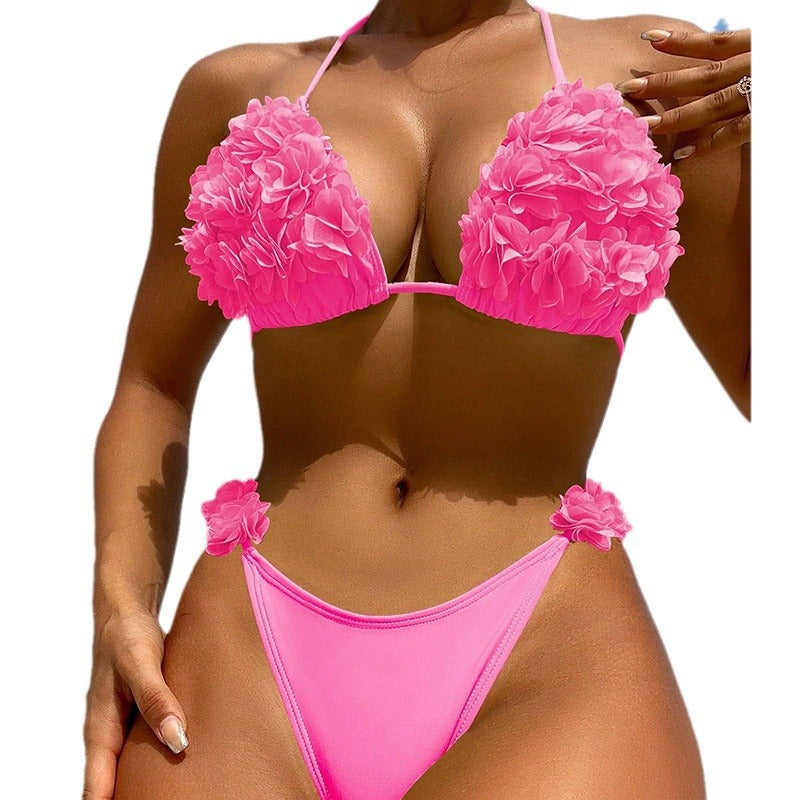 Women's Triangle Bikini with Floral Ruffle Design Mune Fashion